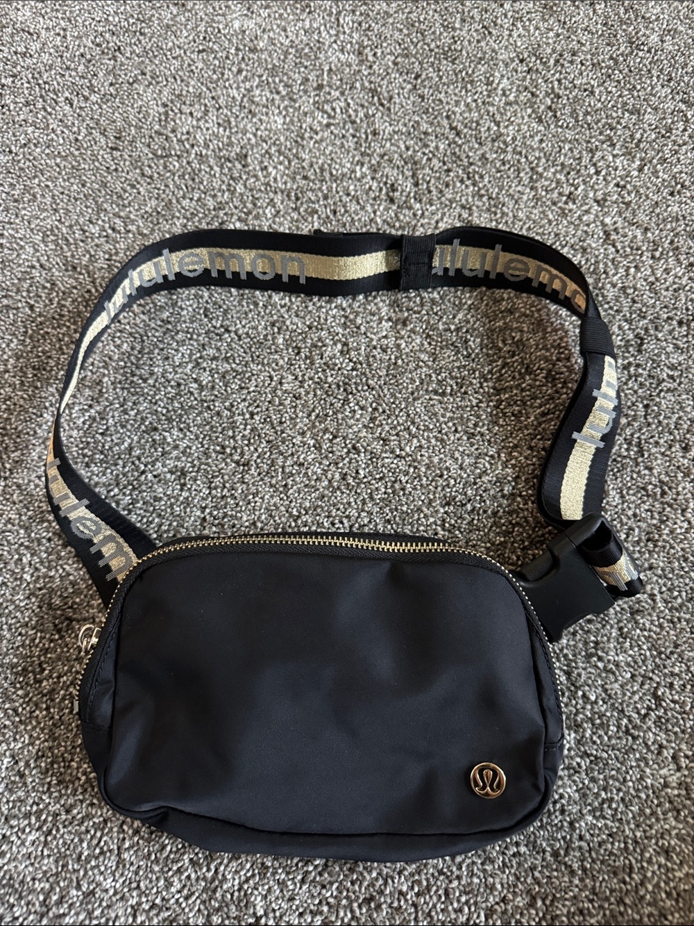 lululemon athletica Black Belt Bag with Gold-Accent Strap